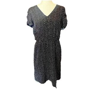 Banana Republic Polka Dot Dress Size M V Neck Ruched Sleeve Teacher Lightweight